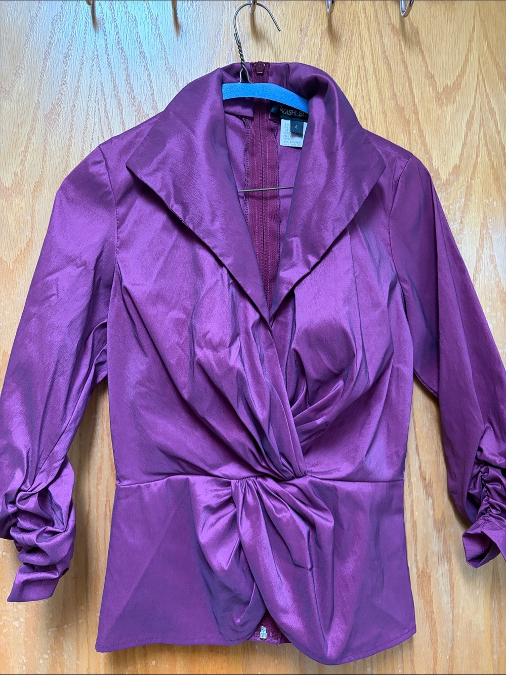 Tadashi Shoji Plum Draped Satin Twist-Front Jacket
